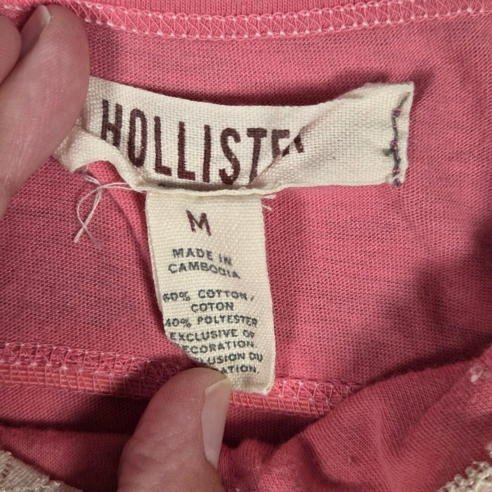 Y2K Hollister Medium Babydoll Cami Top Pink Floral Lace Trim Ruffle Coquette VTG - Picture 5 of 7